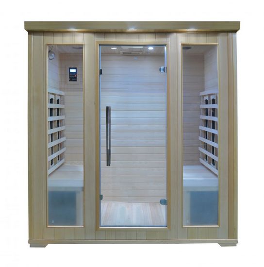 Sauna Infrarossi 175x135 per 4 persone in Legno Hemlock con Cromoterapia ante a vetro e Bluetooth SN013